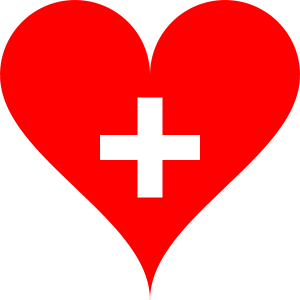 A white cross in a red heart.