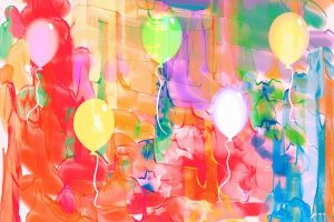 A painting of baloons