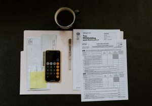 documents and a calculator