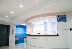 white concrete counter stand in a hospital