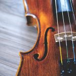 A close up of a violin.