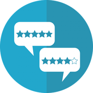 stars for reviews in a blue circle